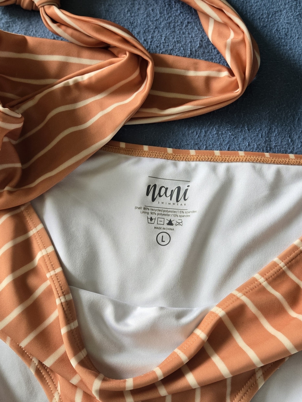 Nani Side Tie Bathing Suit In Terracotta With Stripe. Size L - Picture 10 of 13